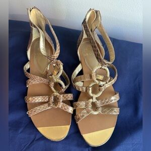 Isola Gold and Tan Leather Sandals Size 8 resort wear vacation summer